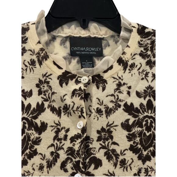 Cynthia Rowley Black & Cream Button Up 100% Merino Wool Cardigan Lace Trim: S - Picture 7 of 11